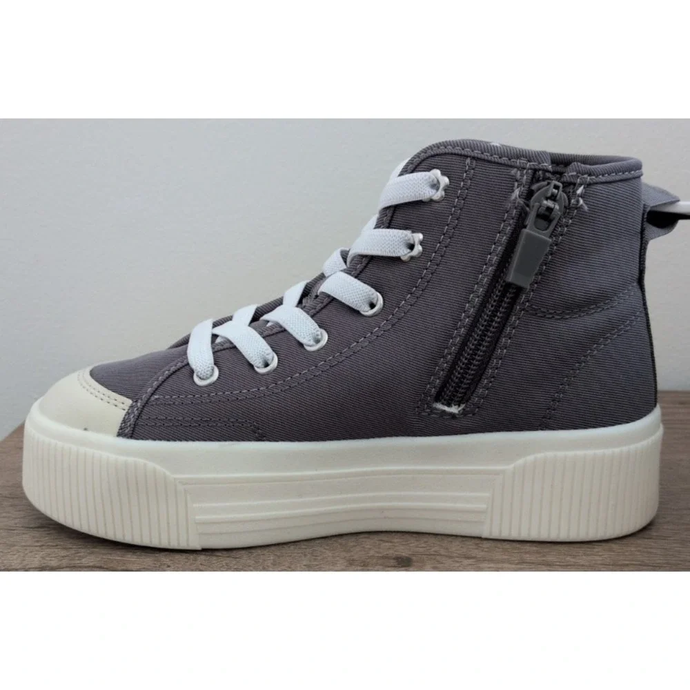Justice Little Girls Gray High Top Platform Sneakers Size 1 Side Zip Stars